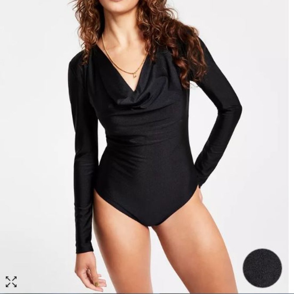 NEW Calvin Klein Black Bodysuit, Twisted Knot Neckline, Stretch, L